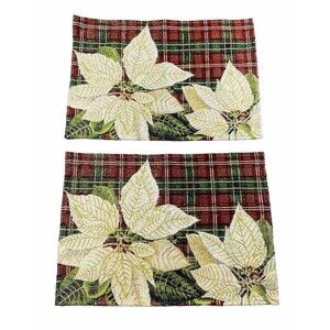 vintage christmas Tapestry Placemats Set Of 2 With Gold Metallic 13”x18”